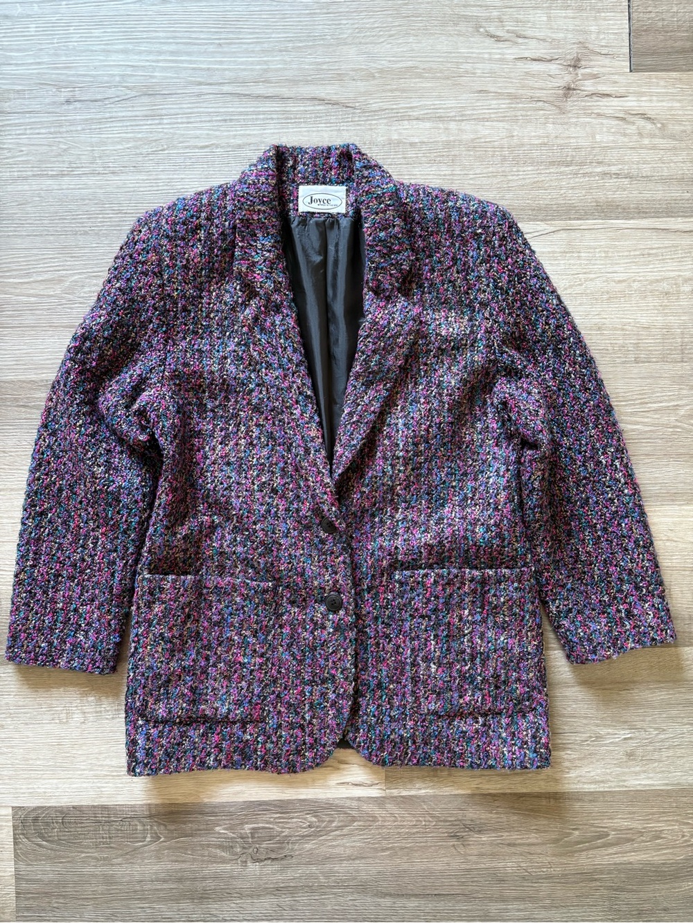 Vintage 80s Joyce Confetti Tweed Boucle Oversized Blazer Jacket USA